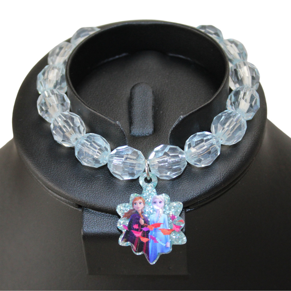 Disney FROZEN 2 Ice Blue Beaded Stretch Charm Bracelet with Anna and Elsa
